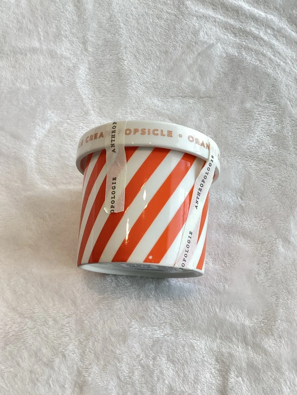 Anthropologie Ceramic Candle Ice Cream Gourmand Orange Cream Popsicle Pint New